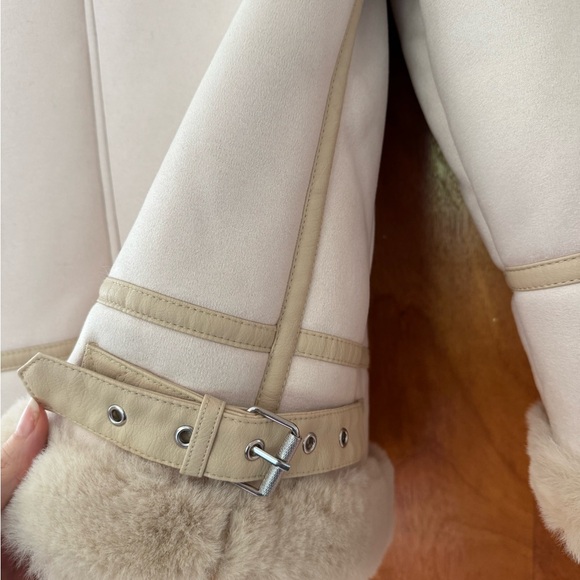 Zara Cream Faux Fur Moto Jacket - Picture 5 of 14